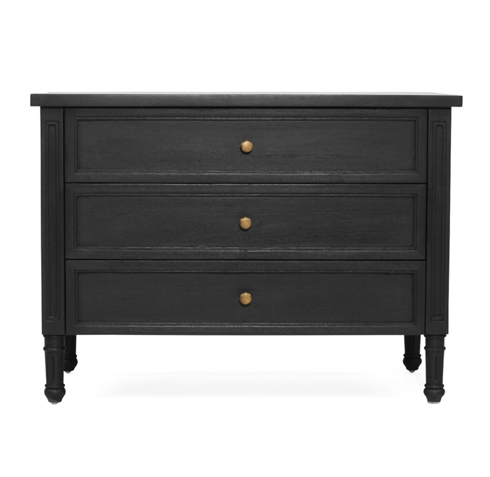 Hamilton Bedside Table/ Nightstand 3 Drawer Black, Width 91cm x Depth 51cm x Height 67cm