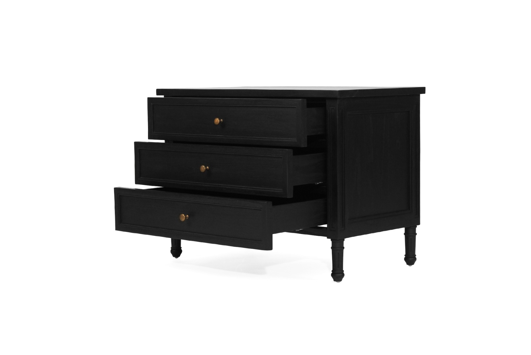 Hamilton Bedside Table/ Nightstand 3 Drawer Black, Width 91cm x Depth 51cm x Height 67cm - Image 5