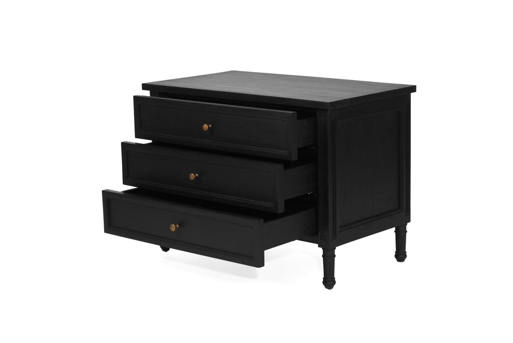 Hamilton Bedside Table/ Nightstand 3 Drawer Black, Width 91cm x Depth 51cm x Height 67cm - Image 6