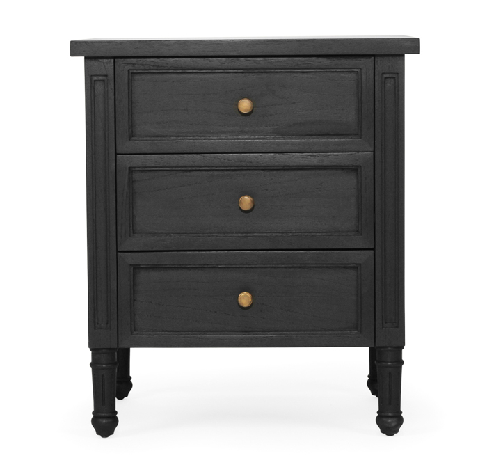 Hamilton Bedside Table 3 Drawer Black, Width 57cm x Depth 45cm x Height 67cm