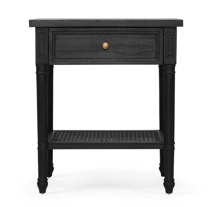 Hamilton Cane Bedside Table Black, Width 57cm x Depth 45cm x Height 60cm