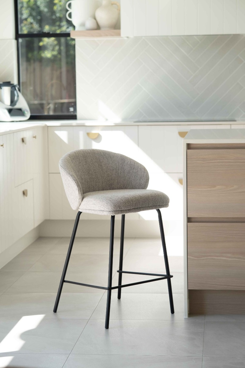 Anders Counter Stool Pebble Upholstery with Black Legs, W 53cm x D 53cm x H 85cm - Image 2