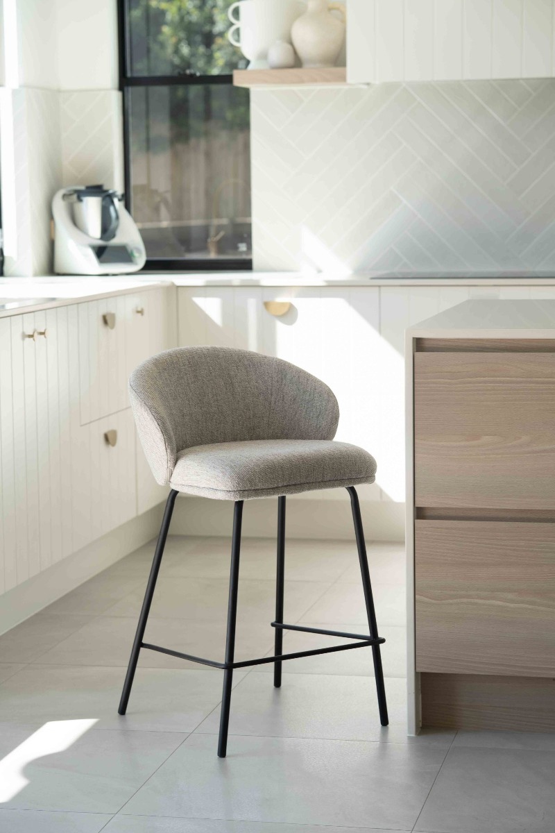 Anders Counter Stool Pebble Upholstery with Black Legs, W 53cm x D 53cm x H 85cm - Image 3
