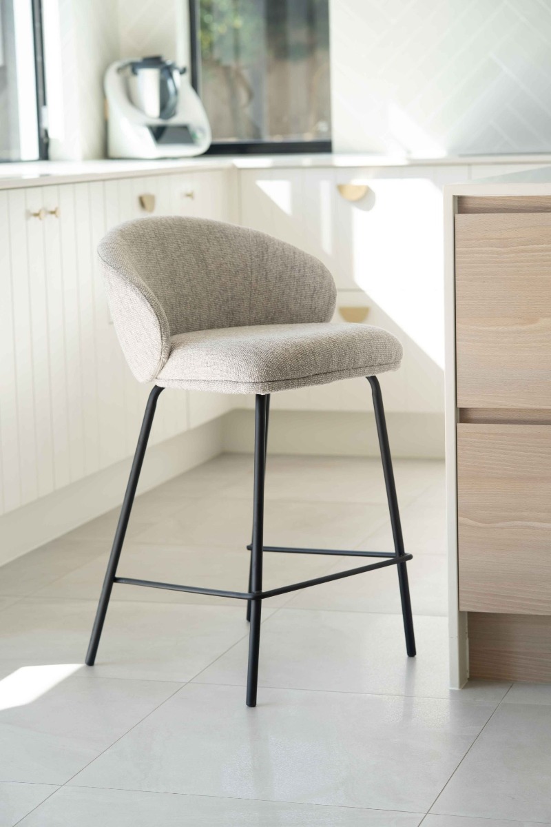 Anders Counter Stool Pebble Upholstery with Black Legs, W 53cm x D 53cm x H 85cm - Image 11