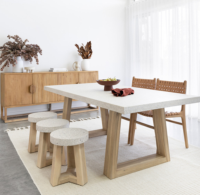2m eTerrazzo Elkstone Dining Table – Ivory Coast with Ivory Washed Legs