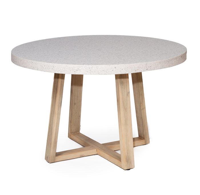 1.2m eTerrazzo Elkstone Round Dining Table – Ivory Coast with Ivory Washed Legs