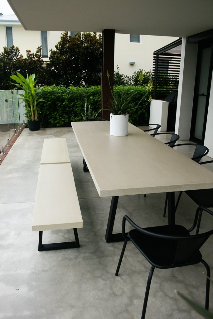3.0m Sierra Elkstone Rectangular Dining Table – Beige with Black Powder Coated Legs - Image 4