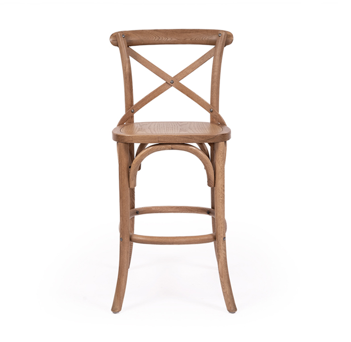 Provincial Cross Back Counter Stool Natural Oak Timber Seat, W 49cm x D 59cm x H 100cm