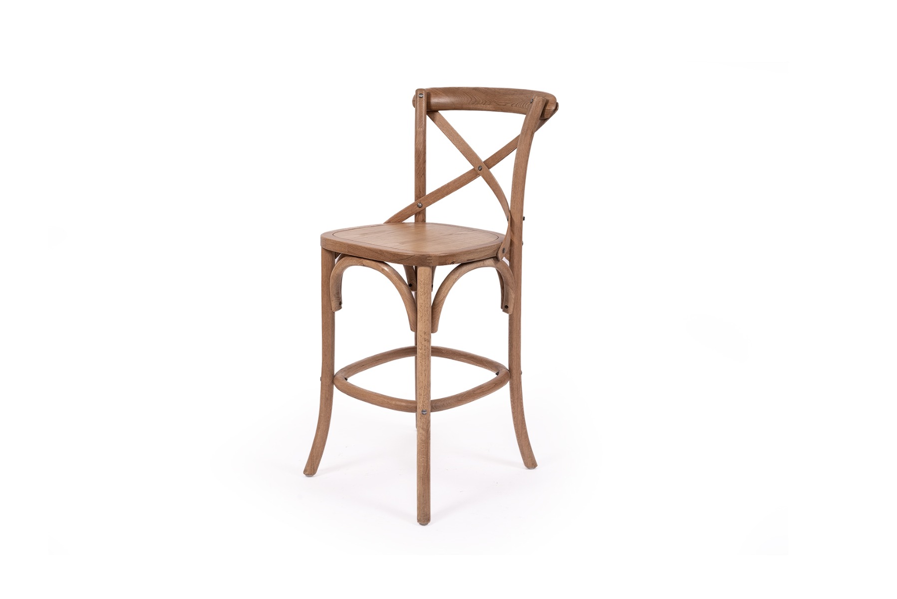 Provincial Cross Back Counter Stool Natural Oak Timber Seat, W 49cm x D 59cm x H 100cm - Image 2
