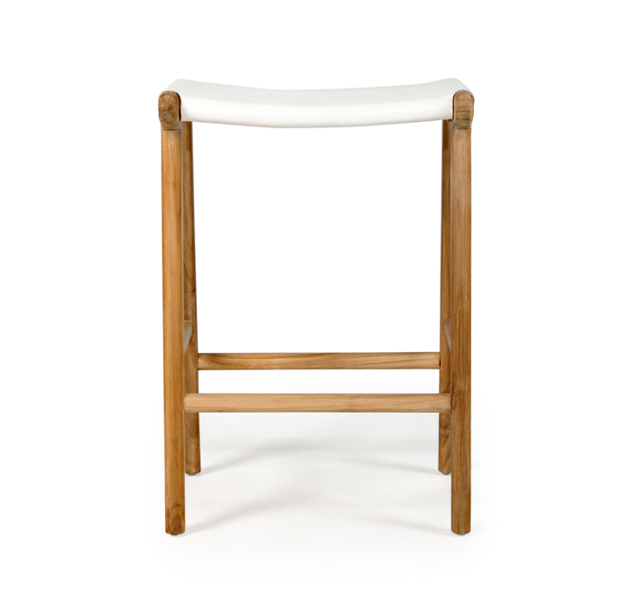 Pasadena Leather Saddle Stool White Flat, W 46cm x D 38cm x H 66cm