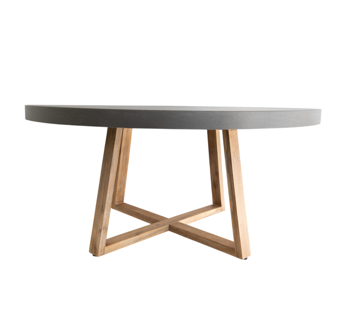 1.6m Alta Elkstone Round Dining Table – Pebble Grey with Light Honey Legs
