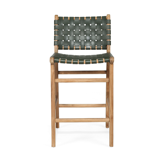 Pasadena Leather Counter Stool Olive Woven, Width 47cm x Depth 52.5cm x Height 65cm