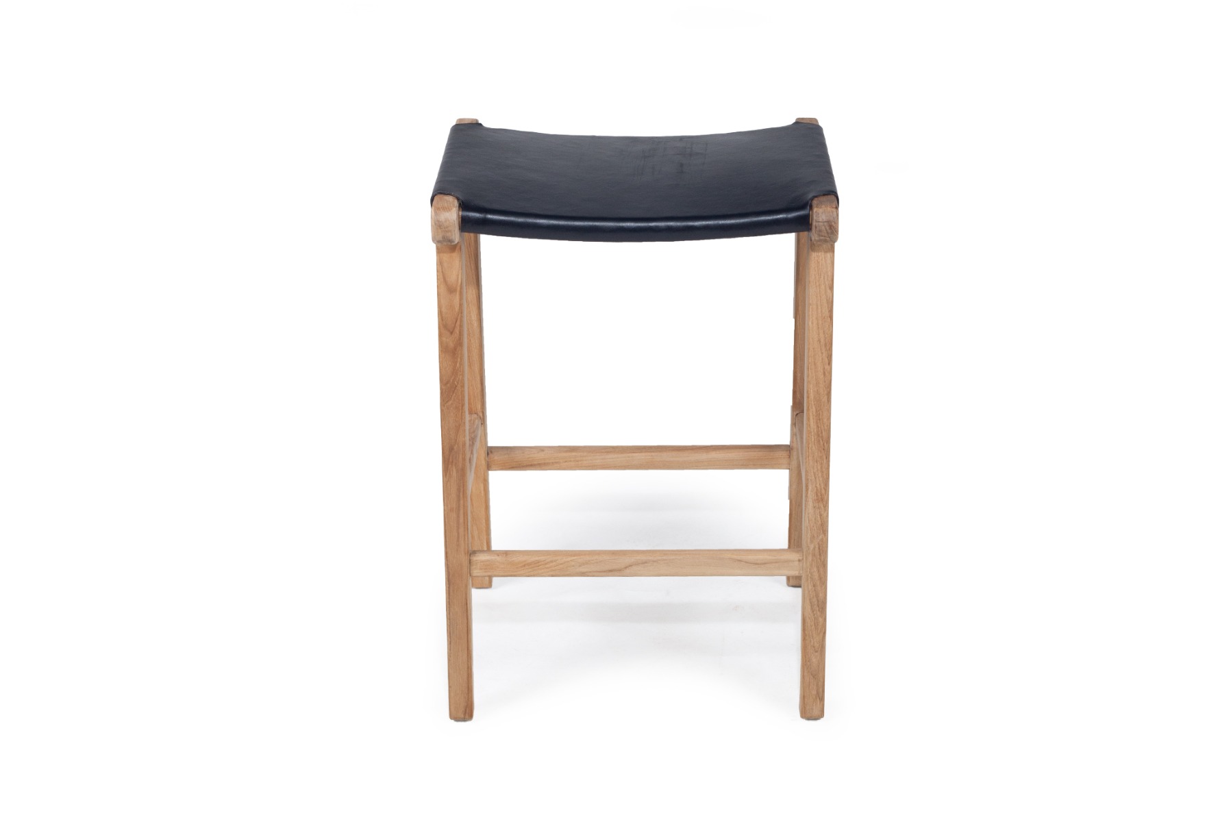 Pasadena Leather Saddle Stool Black Flat, W 46cm x D 38cm x H 66cm - Image 2