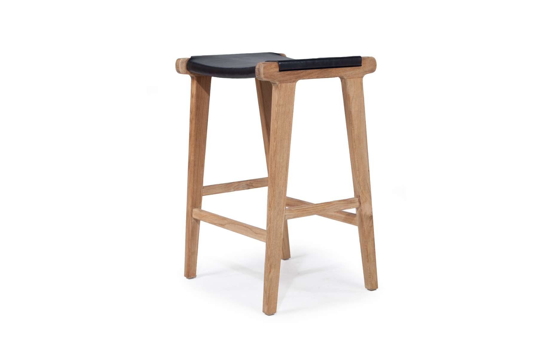 Pasadena Leather Saddle Stool Black Flat, W 46cm x D 38cm x H 66cm - Image 3
