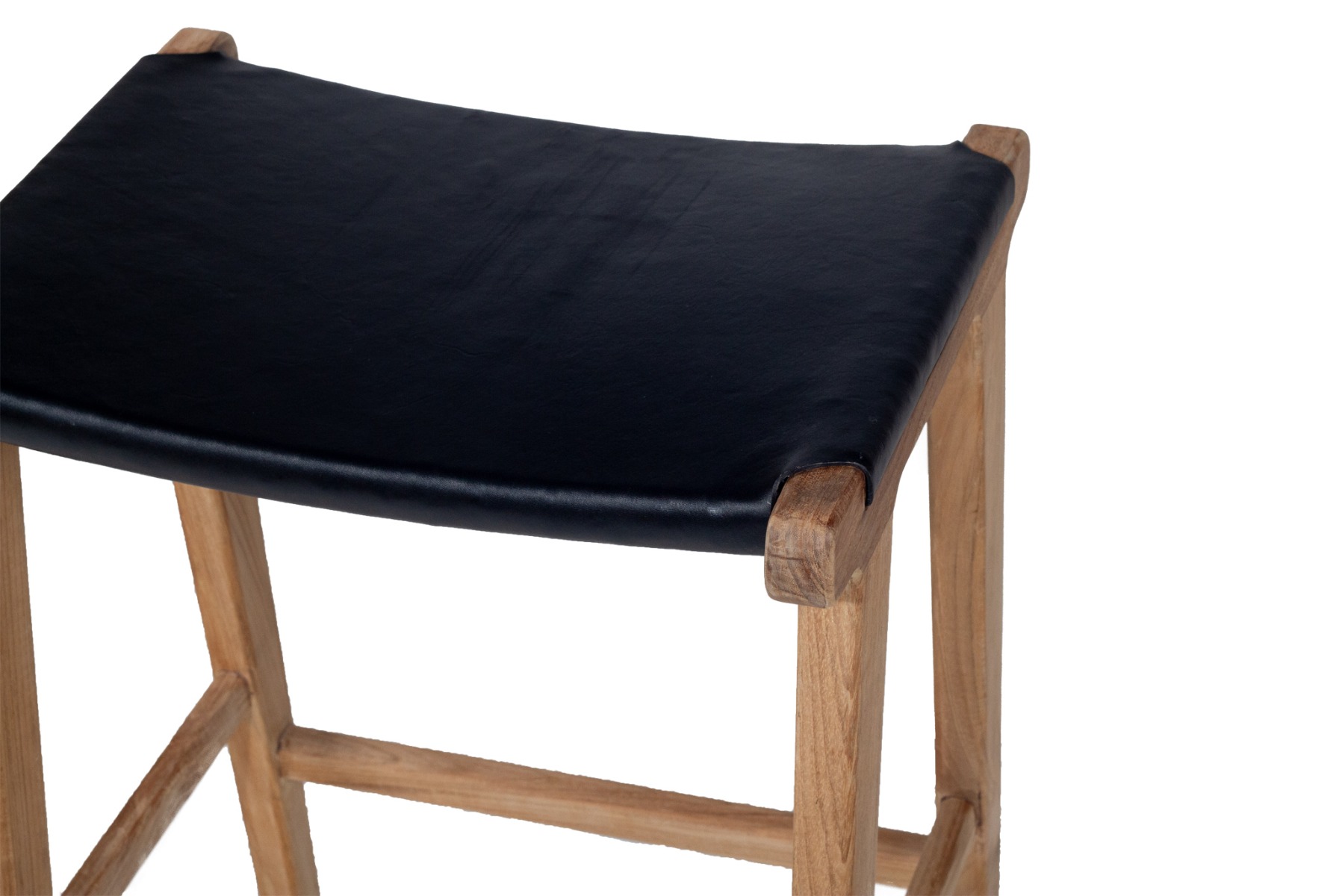Pasadena Leather Saddle Stool Black Flat, W 46cm x D 38cm x H 66cm - Image 5