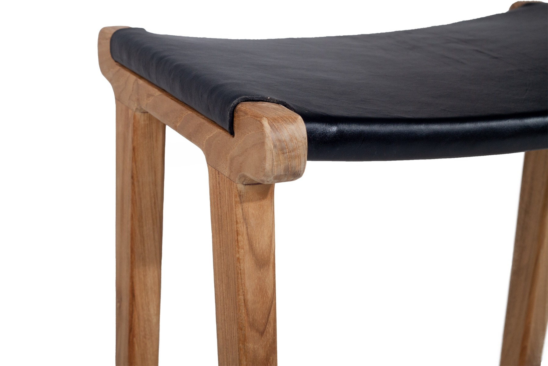 Pasadena Leather Saddle Stool Black Flat, W 46cm x D 38cm x H 66cm - Image 6