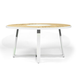 Watego Outdoor Round Dining Table – 1.9m – White Pearl Powder Coated Legs