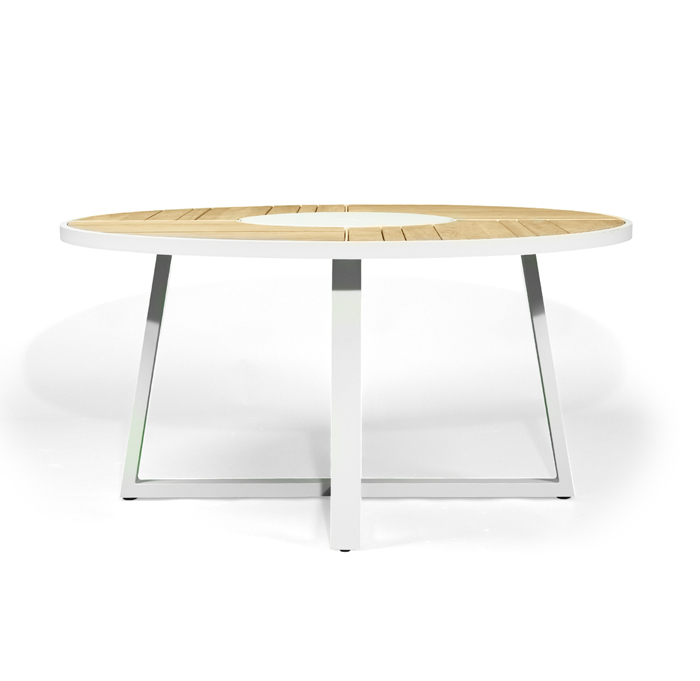 Watego Outdoor Round Dining Table – 1.9m – White Pearl Powder Coated Legs