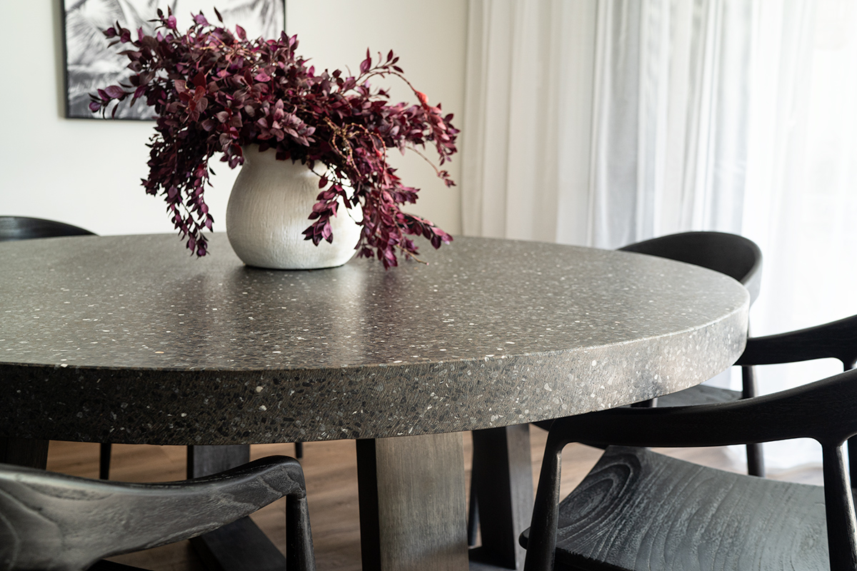1.6m eTerrazzo Elkstone Round Dining Table – Apollo Black with Black Wash Legs - Image 2