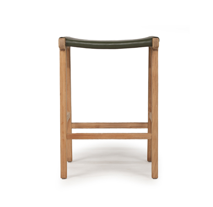 Pasadena Leather Saddle Stool Olive Flat, W 46cm x D 38cm x H 66cm