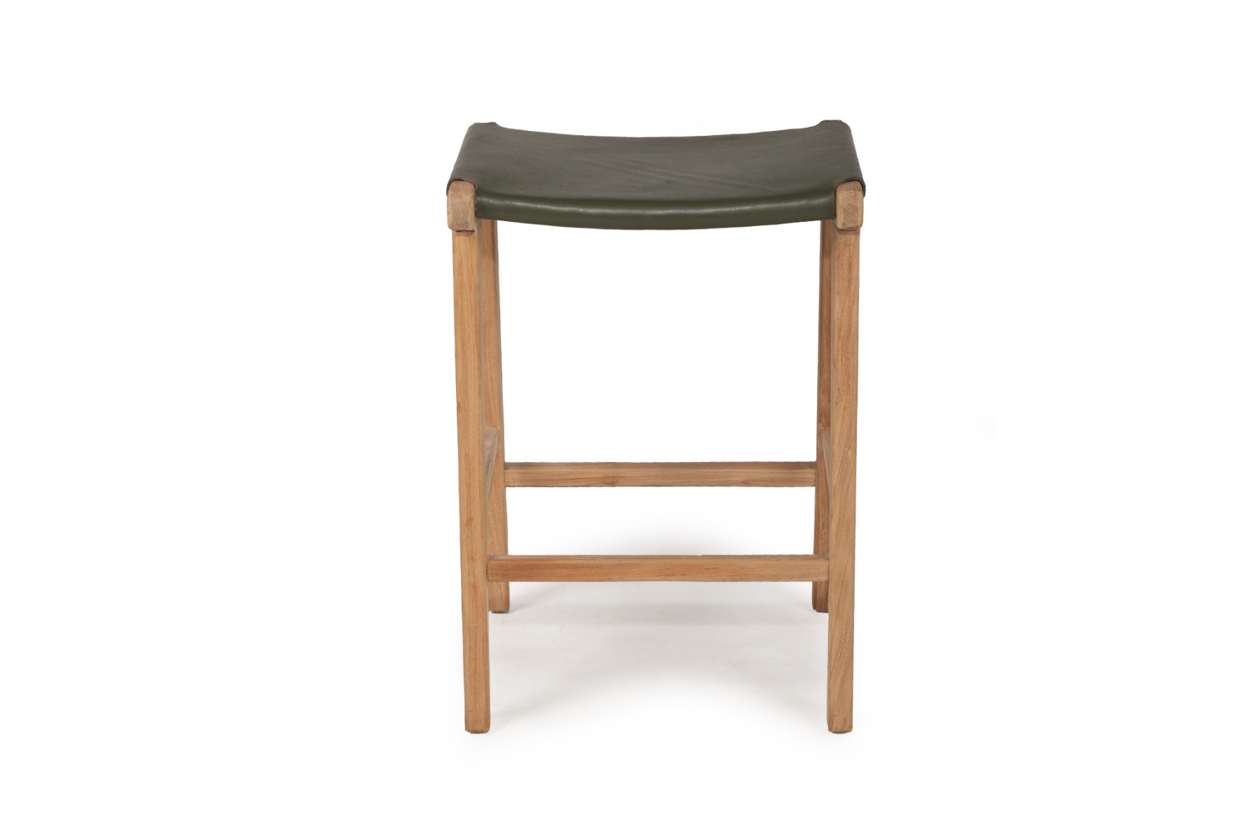 Pasadena Leather Saddle Stool Olive Flat, W 46cm x D 38cm x H 66cm - Image 2