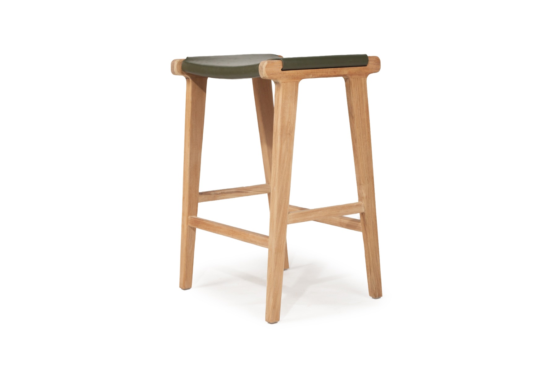 Pasadena Leather Saddle Stool Olive Flat, W 46cm x D 38cm x H 66cm - Image 3