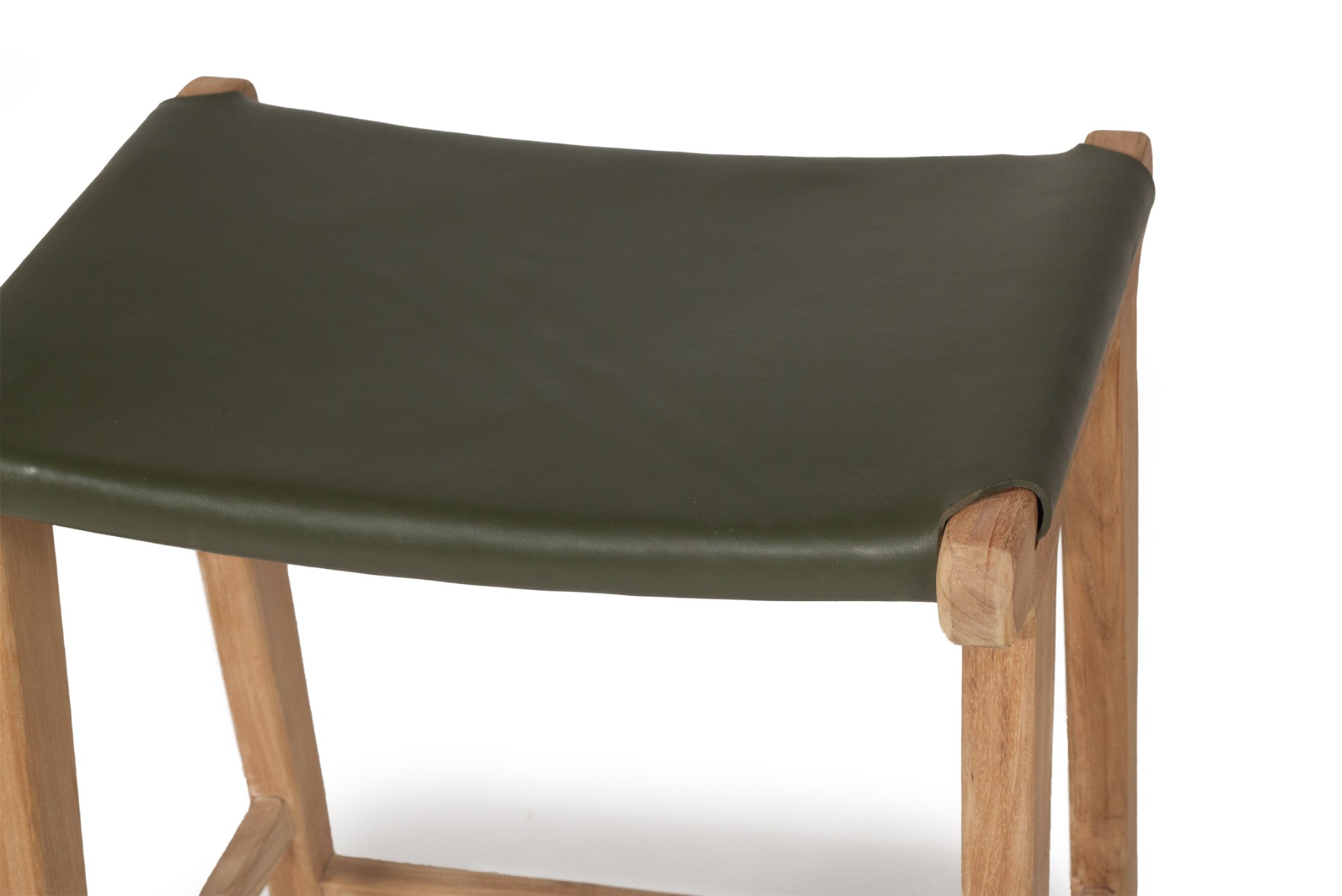 Pasadena Leather Saddle Stool Olive Flat, W 46cm x D 38cm x H 66cm - Image 5