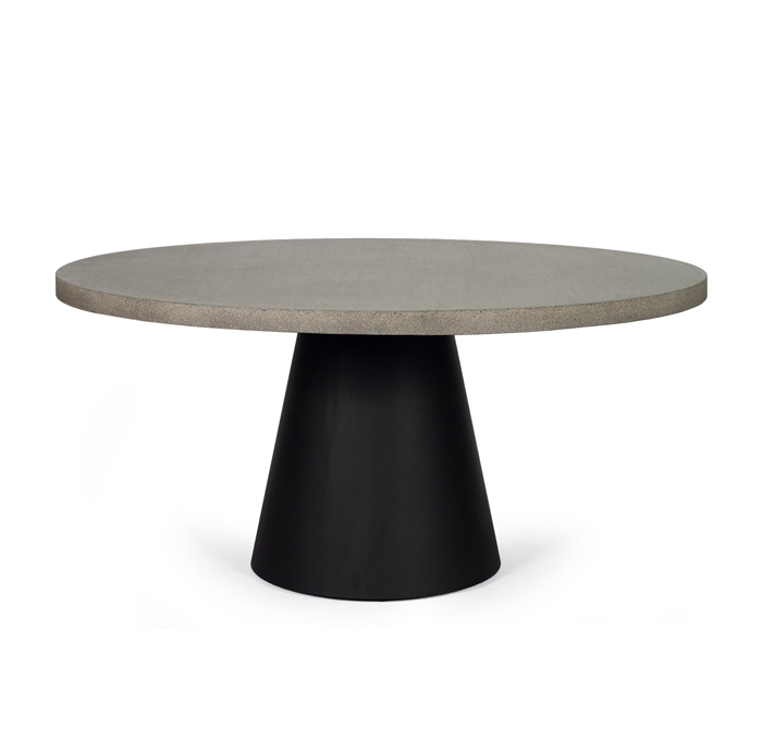 1.6m Avalon Elkstone Round Dining Table – Speckled Grey with Black Powder Coated Cone Base