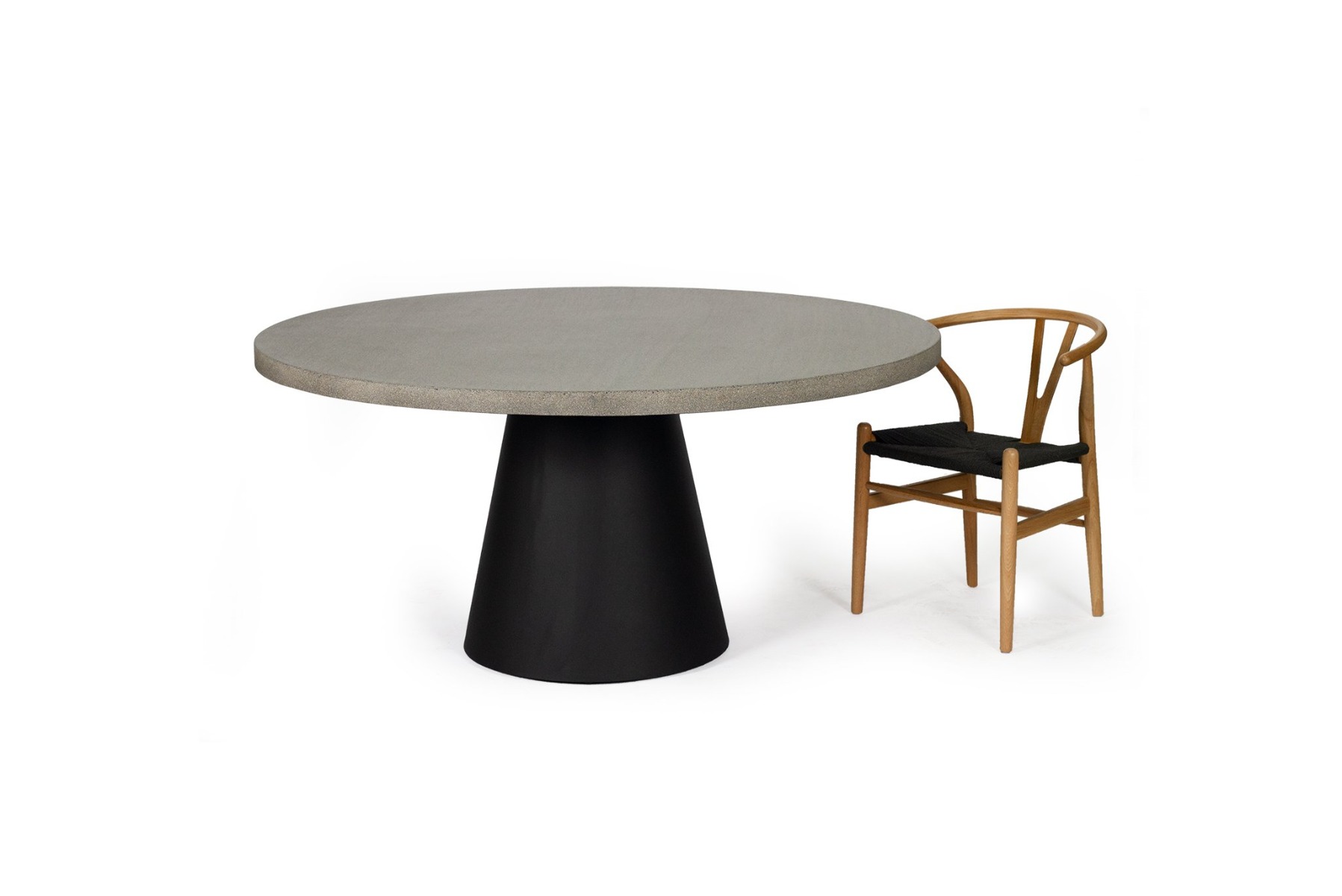 1.6m Avalon Elkstone Round Dining Table – Speckled Grey with Black Powder Coated Cone Base - Image 6
