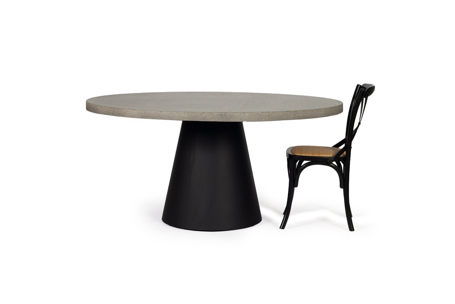 1.6m Avalon Elkstone Round Dining Table – Speckled Grey with Black Powder Coated Cone Base - Image 8