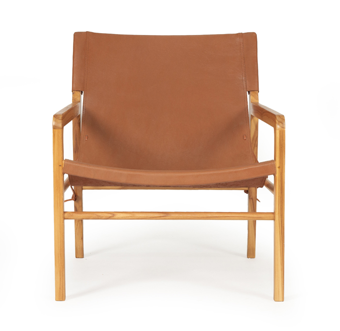 Pasadena Leather Sling Chair Tan, Width 66cm x Depth 75cm x Height 75cm