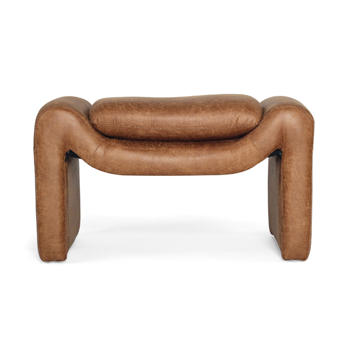 Freja Ottoman Cognac Leather, W 78cm x D 45cm x H 50cm