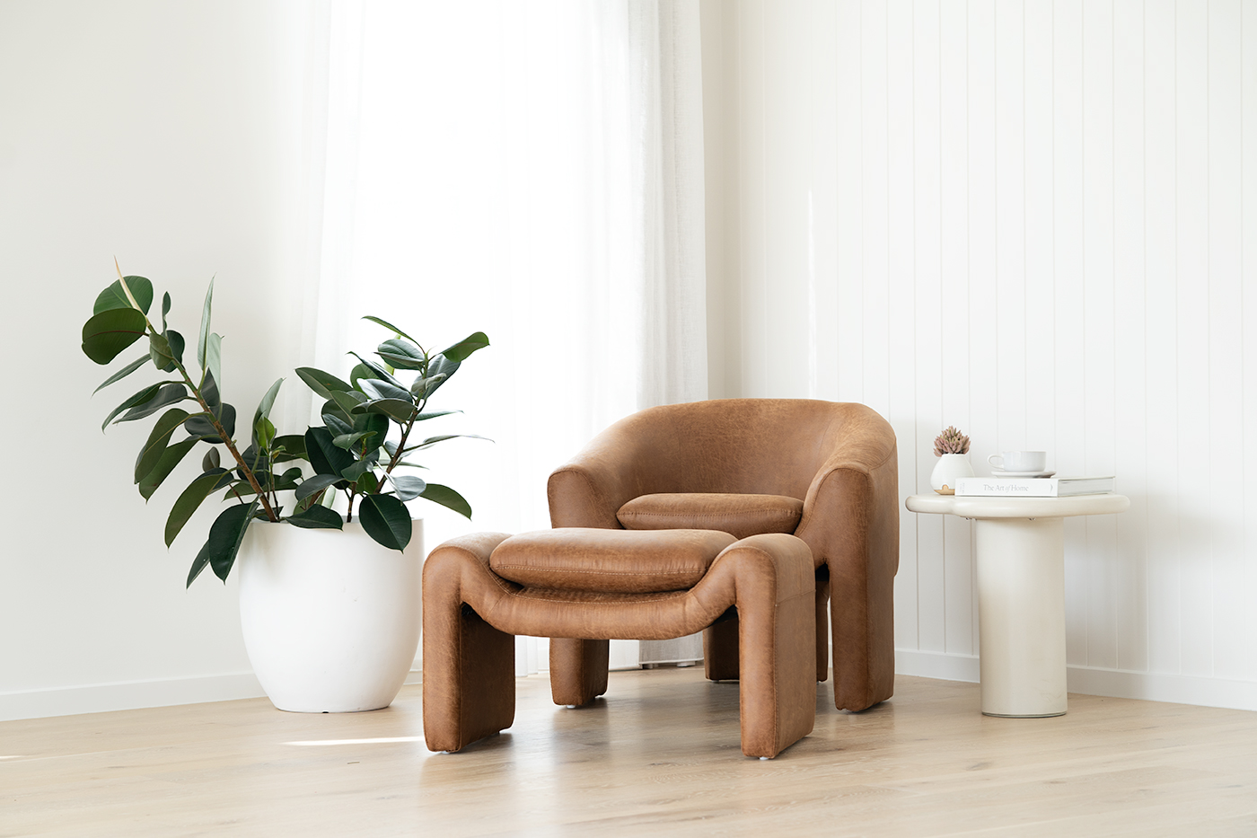 Freja Ottoman Cognac Leather, W 78cm x D 45cm x H 50cm - Image 2