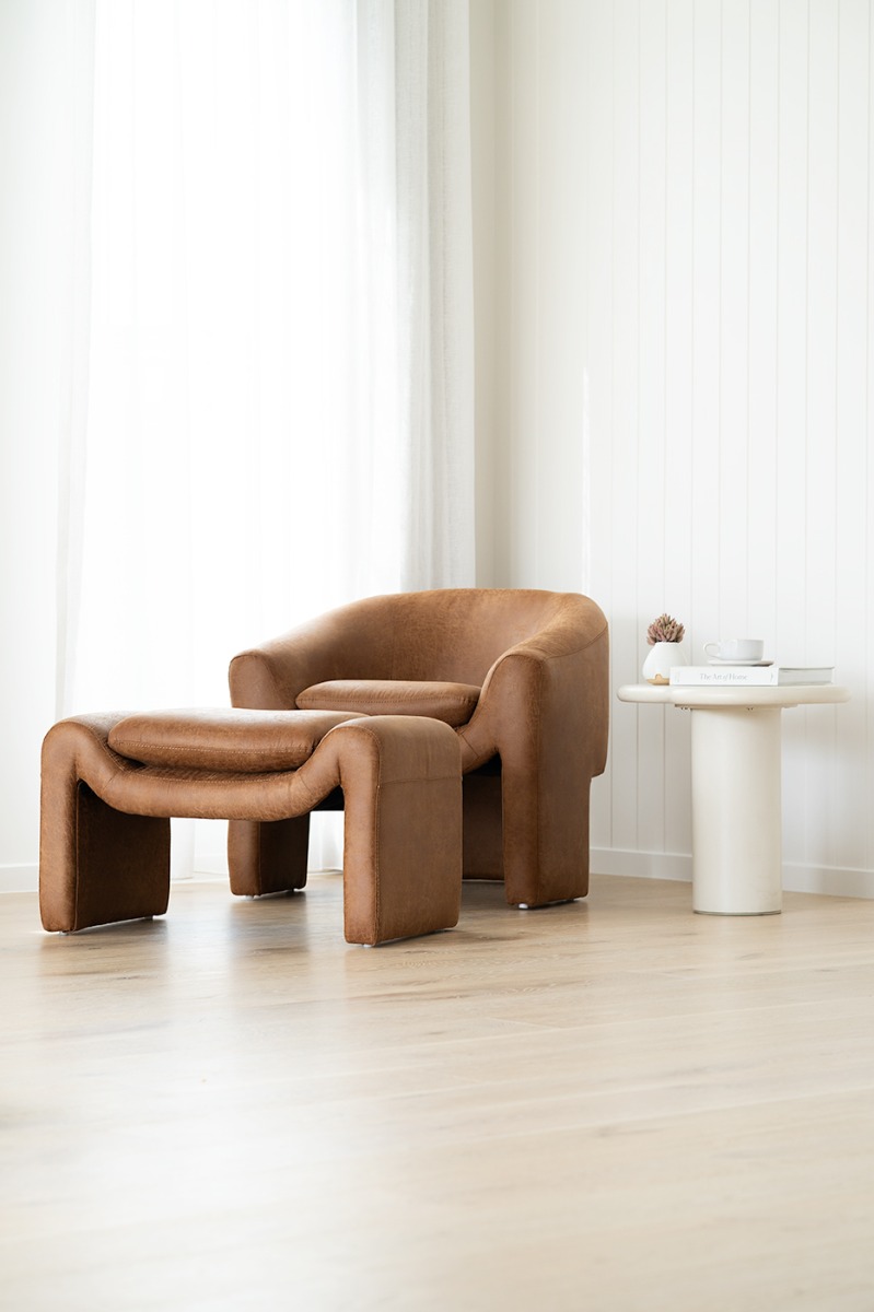 Freja Ottoman Cognac Leather, W 78cm x D 45cm x H 50cm - Image 3