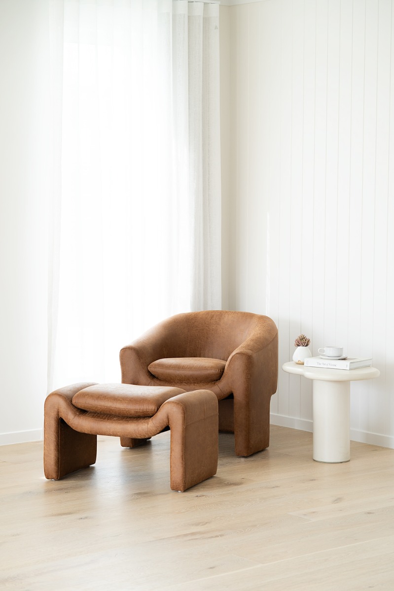 Freja Ottoman Cognac Leather, W 78cm x D 45cm x H 50cm - Image 4