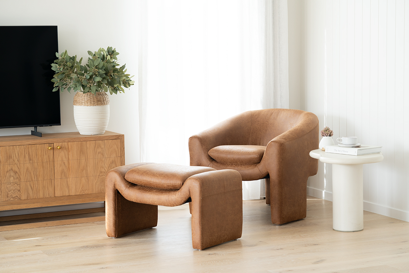 Freja Ottoman Cognac Leather, W 78cm x D 45cm x H 50cm - Image 10