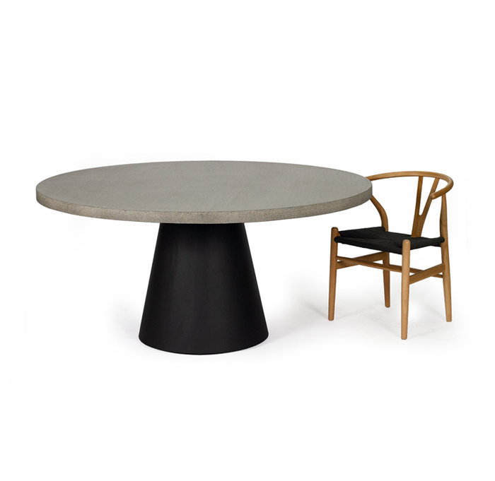 1.2m Avalon Elkstone Round Dining Table – Speckled Grey with Black Powder Coated Cone Base