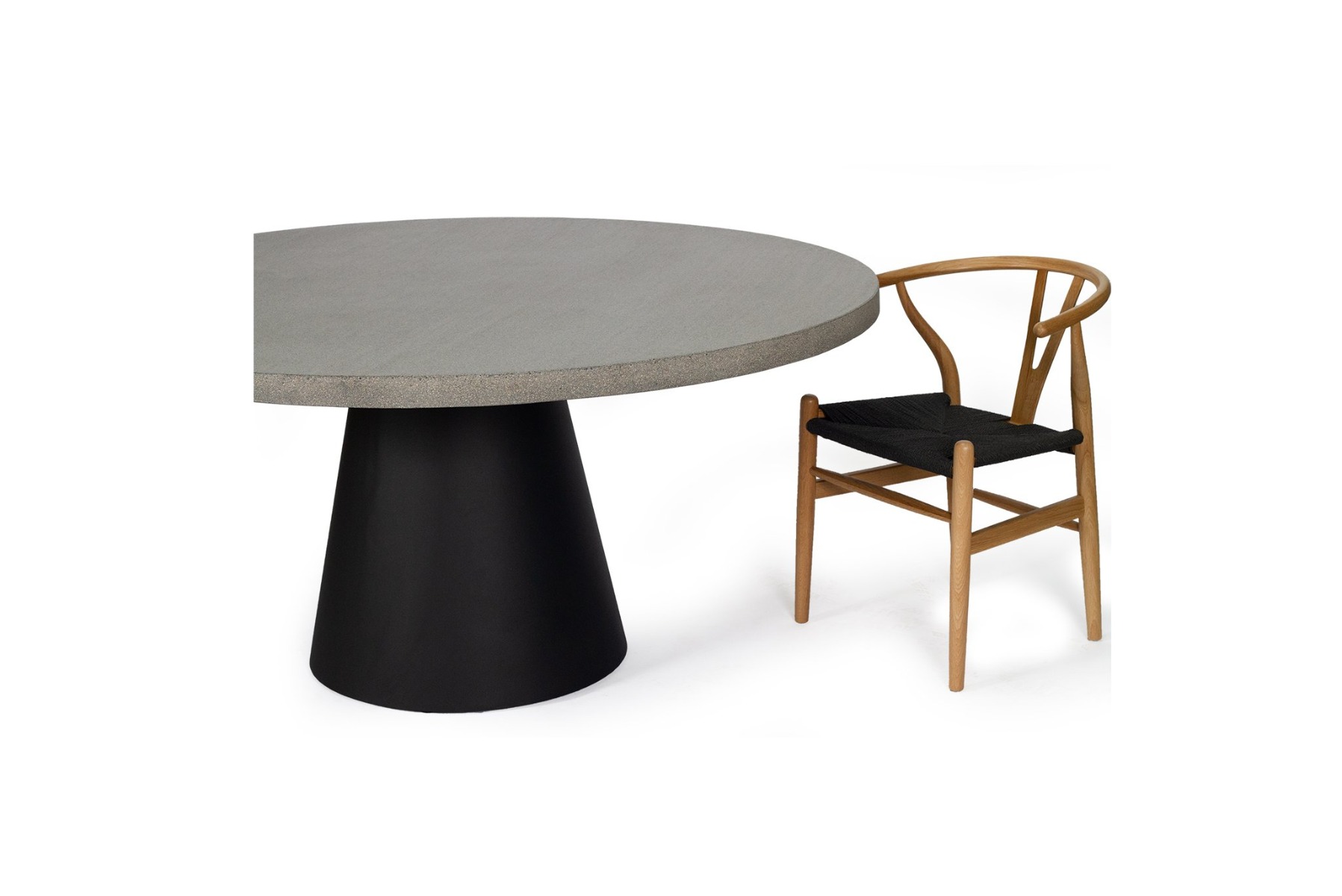 1.2m Avalon Elkstone Round Dining Table – Speckled Grey with Black Powder Coated Cone Base - Image 6