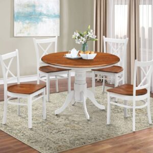 wp-image-tigress-63174.jpg "Hope Island" Hamptons Style 5 Piece Timber Dining Setting White 100cm Round Table & 4 Dining Chairs (RRP $1499)
