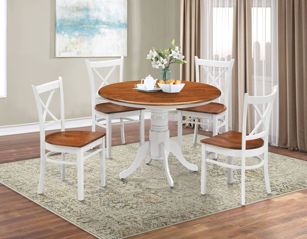 "Hope Island" Hamptons Style 5 Piece Timber Dining Setting White 100cm Round Table & 4 Dining Chairs (RRP $1499)