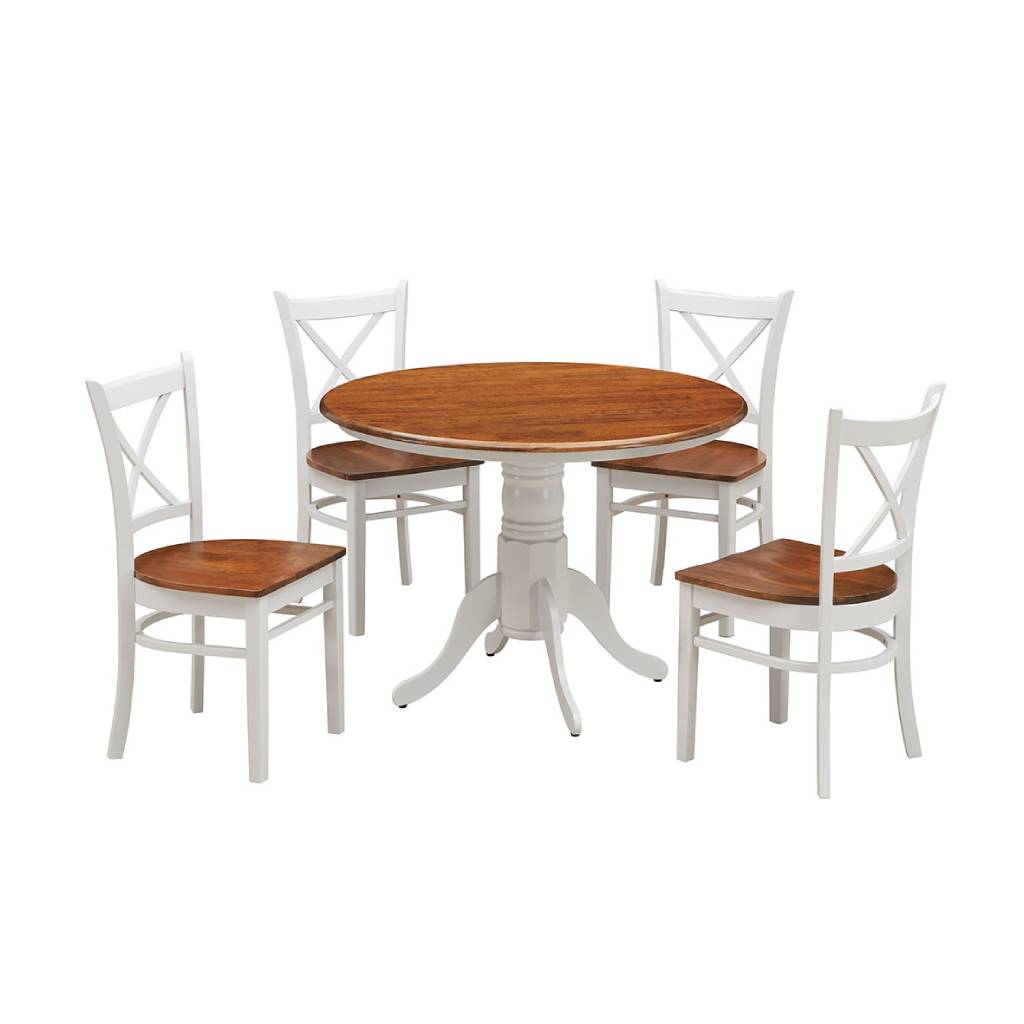 "Hope Island" Hamptons Style 5 Piece Timber Dining Setting White 100cm Round Table & 4 Dining Chairs (RRP $1499) - Image 2