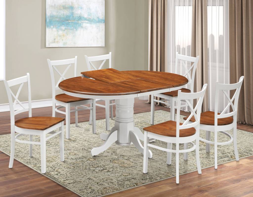 "Hope Island" Hamptons Style 7 Piece Timber Dining Setting Extension Table & 6 White Chairs (RRP $2499)