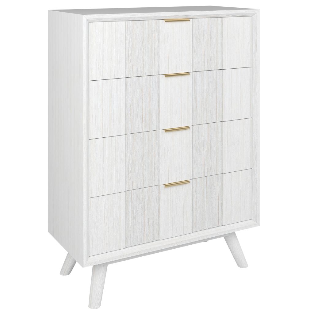"Alena" Hampton Style Hardwood Timber 4 Drawer Tallboy Whitewash, 85X42X115CM (RRP $1199)