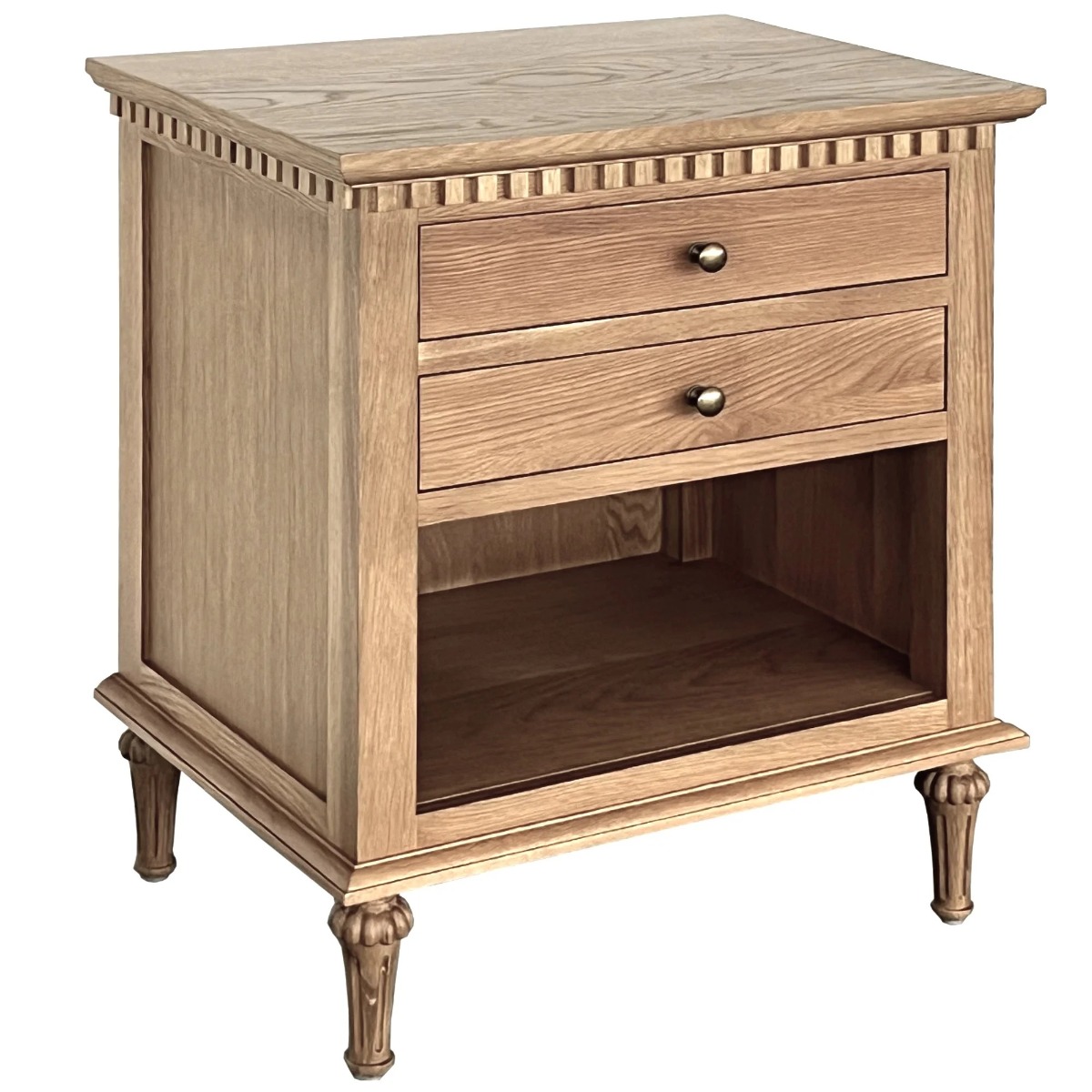 "Maison" Hamptons Style Solid Timber 2 Drawer Bedside Table, Natural Oak 60cmW x 43cmD x 72cmH (RRP $999)
