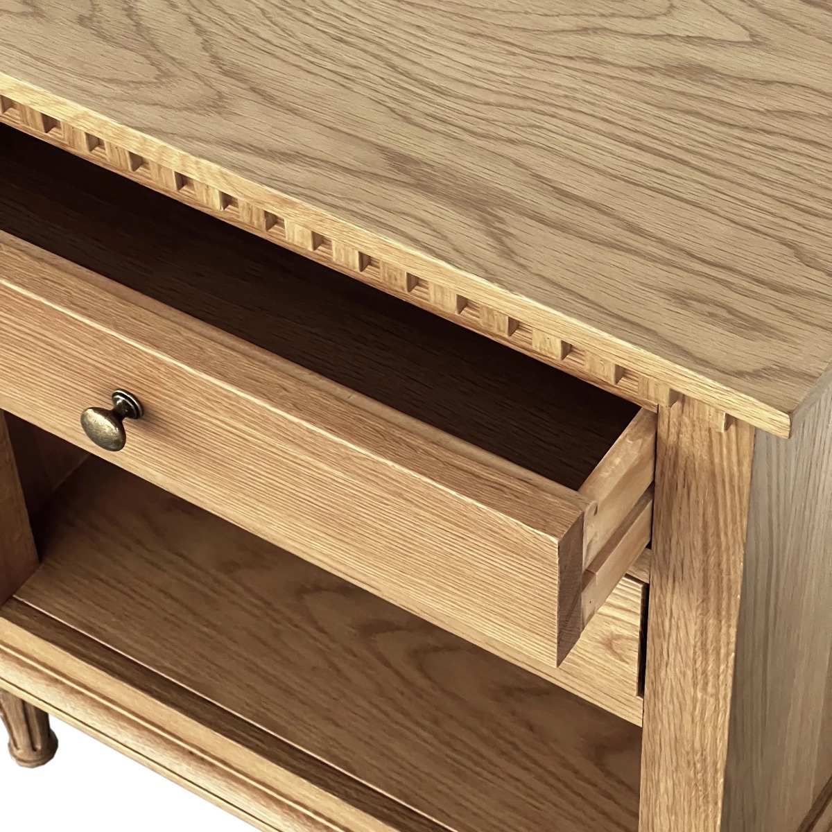 "Maison" Hamptons Style Solid Timber 2 Drawer Bedside Table, Natural Oak 60cmW x 43cmD x 72cmH (RRP $999) - Image 3