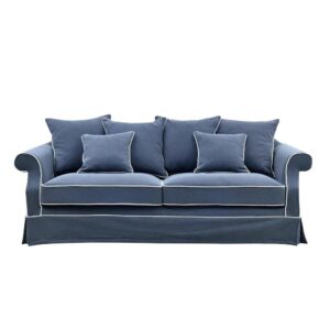 Avalon Hamptons 3 Seat Sofa Navy Blue White Piping, W 226cm D 96cm H 81cm (RRP $3299)