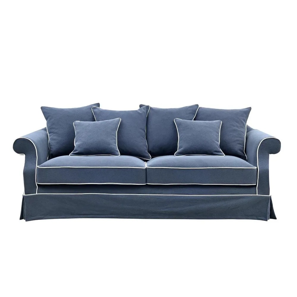 Avalon Hamptons 3 Seat Sofa Navy Blue White Piping, W 226cm D 96cm H 81cm (RRP $3299)