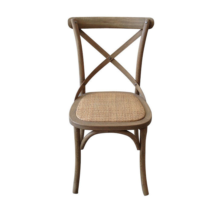 "Paris" Hamptons Style Oak Timber Dining Chair Cross Back Weathered Oak with Rattan Seat (RRP $349)