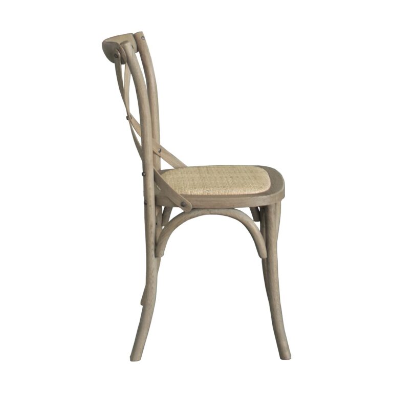 "Paris" Hamptons Style Oak Timber Dining Chair Cross Back Weathered Oak with Rattan Seat (RRP $349) - Image 2