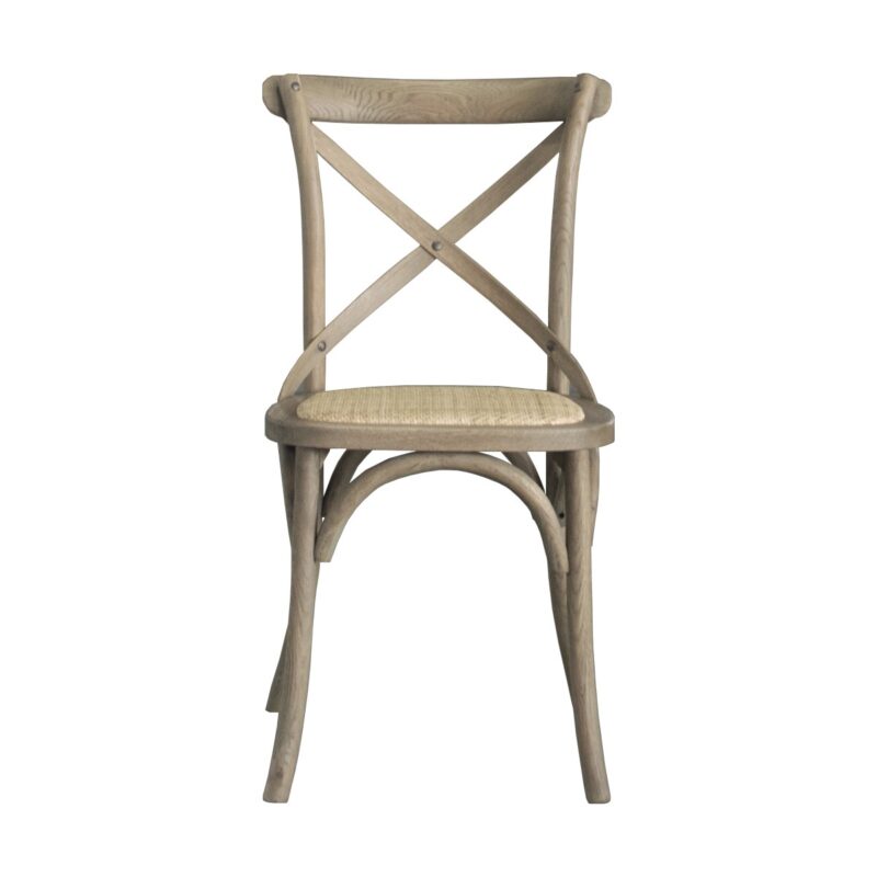 "Paris" Hamptons Style Oak Timber Dining Chair Cross Back Weathered Oak with Rattan Seat (RRP $349) - Image 4